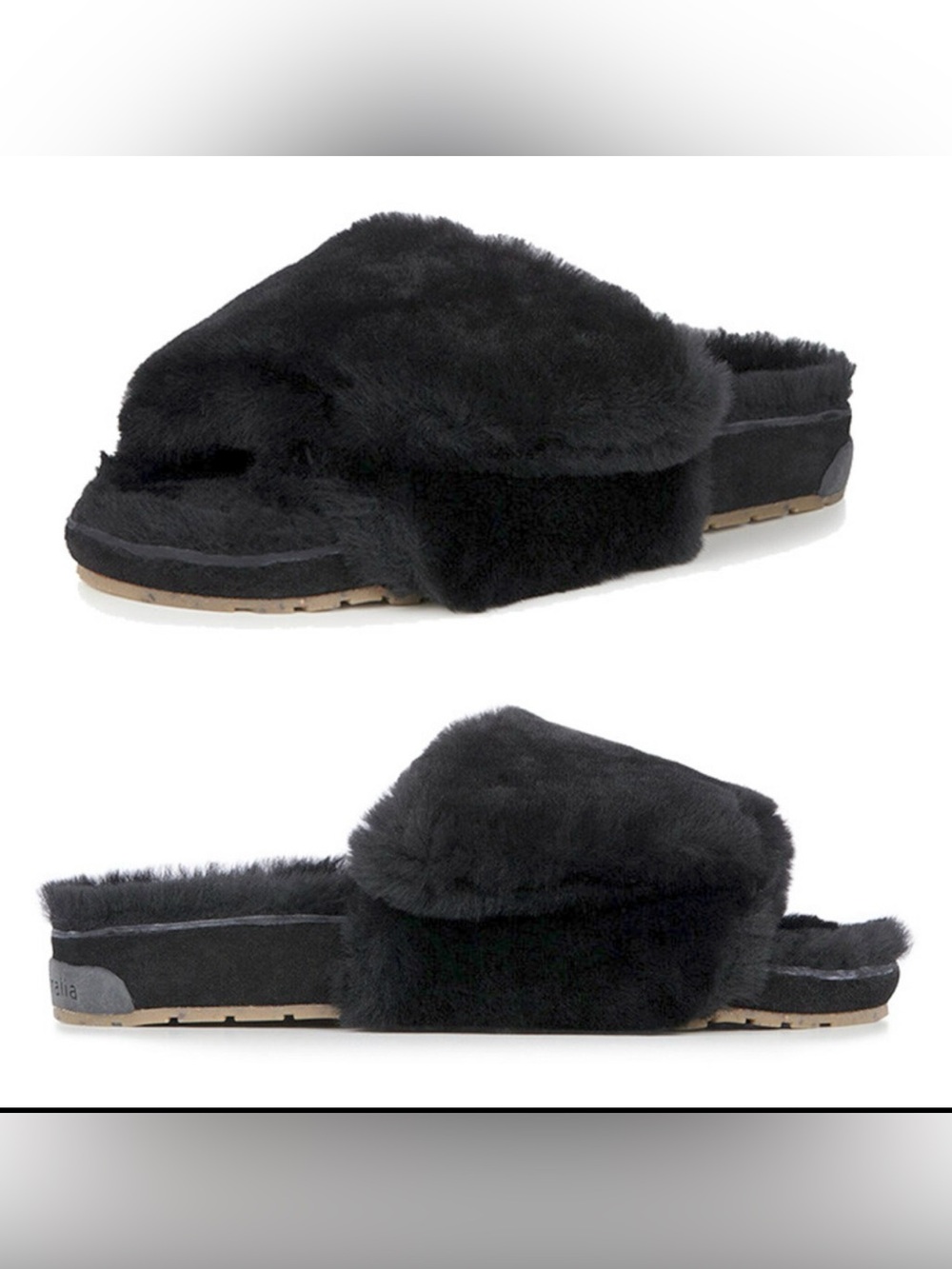 NEW EMU AUSTRALIA BLACK MUSICA ADJUSTABLE SHEEPSKIN SLIDE SLIPPERS SHOES SZ 11